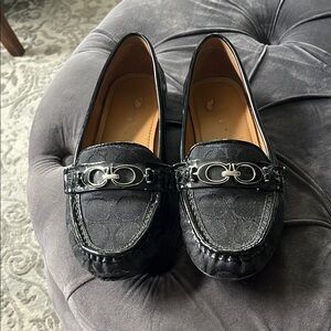 Coach Black Patent Leather Loafers with Horsebit Detail